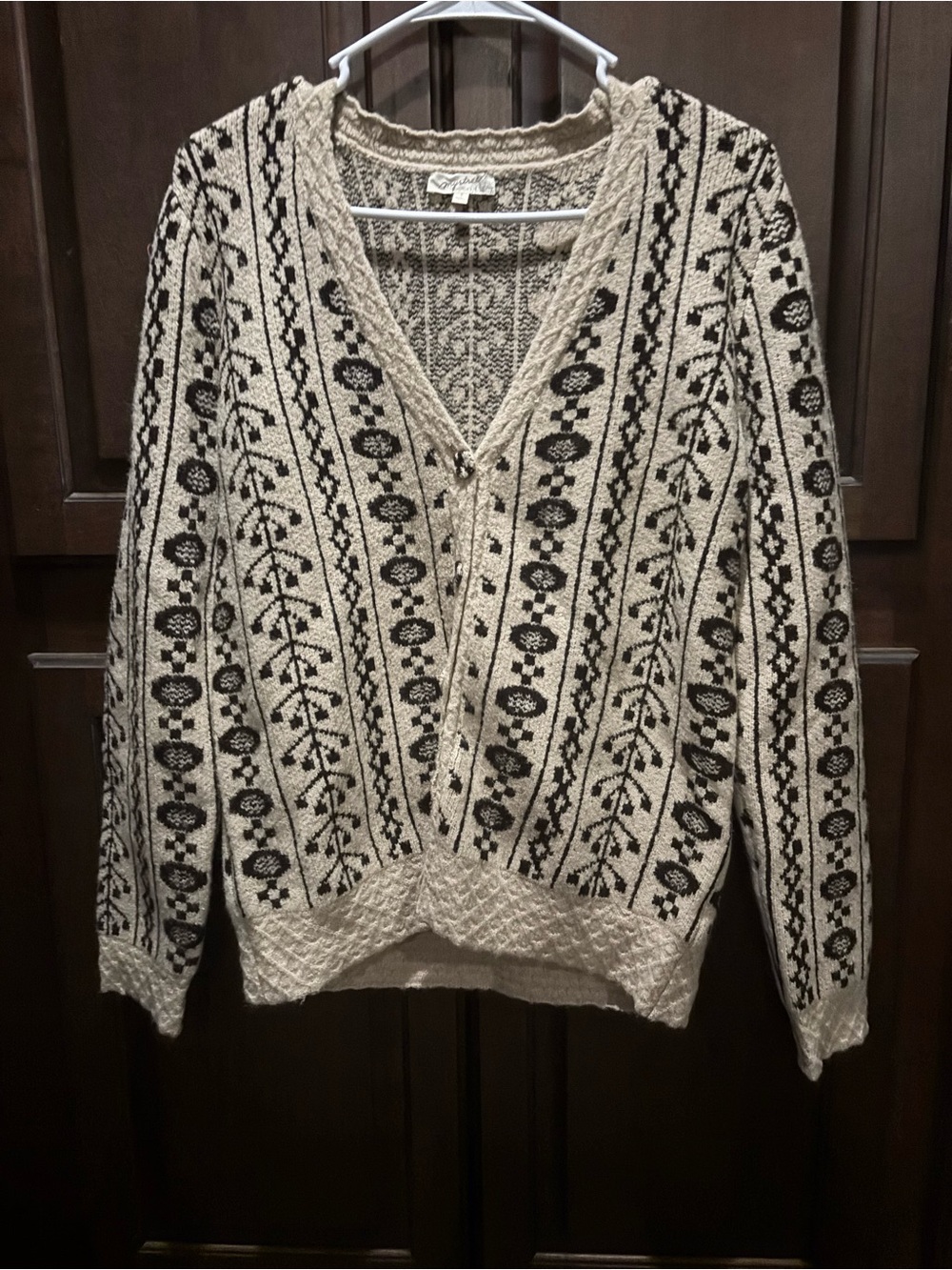 Mystree Cream and Black V-Neck Floral Stripe Sweater